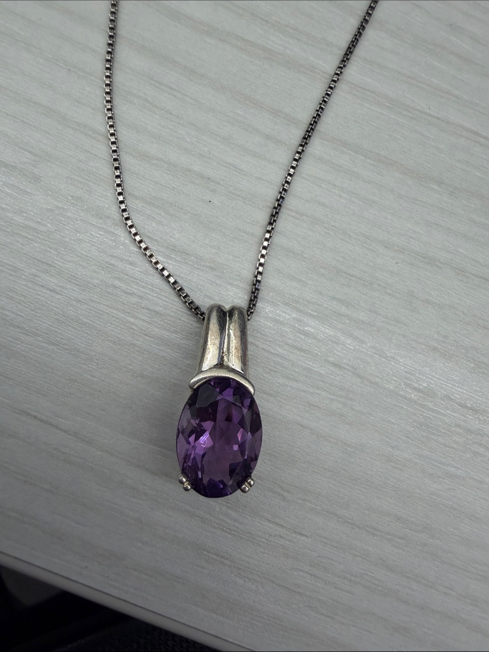 Purple Oval Gemstone Pendant Necklace in Sterling Setting
